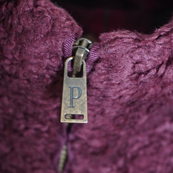 Pendleton Fuzzy Fleece Jacket‎ Burgundy Plaid Pocket Full Zip Medium - Picture 6 of 10